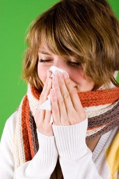 cold girl sneezes