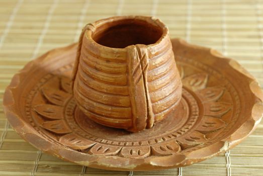 terracota Earthen Pottery Tea Cup and Saucer