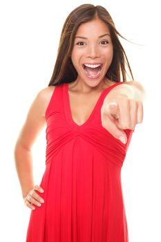 Beautiful excited woman pointing