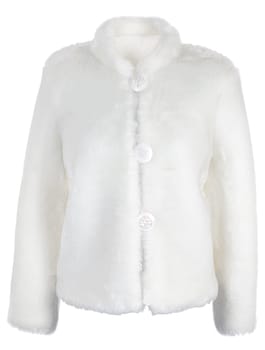 Female artificial short overcoat. Isolated over white