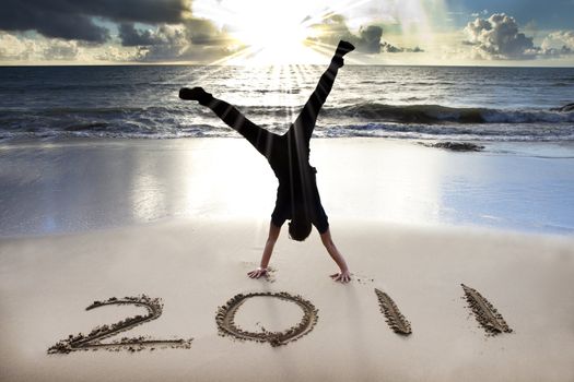 happy new year 2011 on the beach of sunrise.
