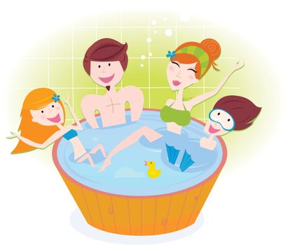 Happy family with two children in whirlpool bath