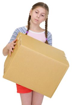 Teeneger girl hold cardboard box