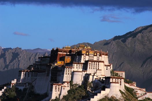 Landmark of the famous Potala Palace in Lhasa Tibet at sunrise