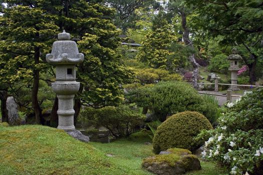 Different sculptures in a nice japanese garden