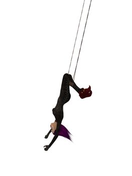 Clown Hanging Upside Down On A Trapeze