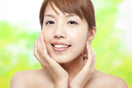 Beautiful woman face with skin care concept