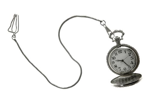 old silver pocket watch clock with chain