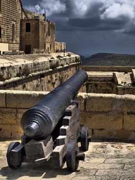 Medieval cannon on the bastions of the Citadel in Gozo