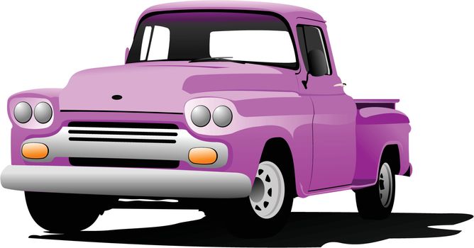 Old pink pickup with badges removed. Vector illustration