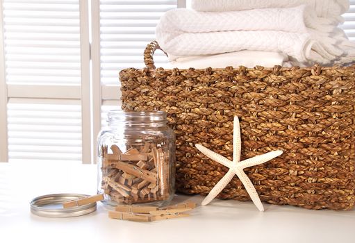 Closeup of laundry basket with fine linens 