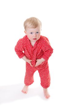 2 years old toddler girl in red pajama