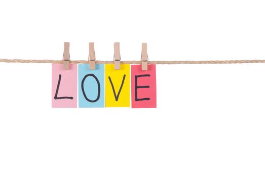 Love, Wooden peg  and colorful words