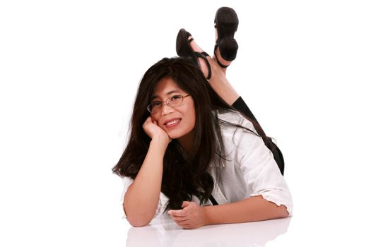 Asian woman relaxing on floor