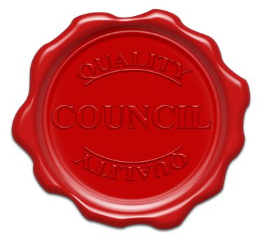 quality council - illustration red wax seal isolated on white ba