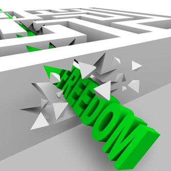 Freedom - Green Word Breaks Through Maze Walls