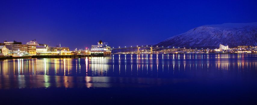 Tromsø city and the bridge by night.