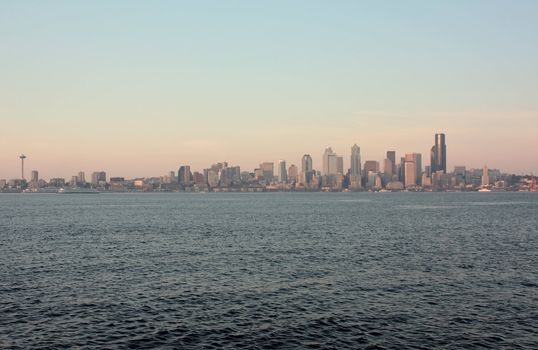 Sunset of Downtown Seattle Skyline with Space Needle