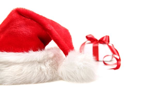 Santa hat and gift with red bow