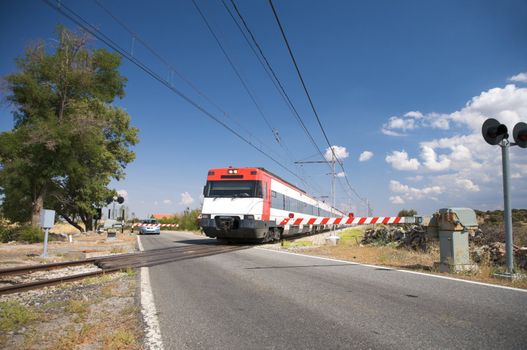 train at level crossing