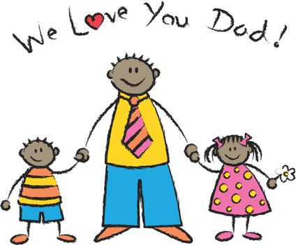"We Love You Dad" dark skin tone family (vector)