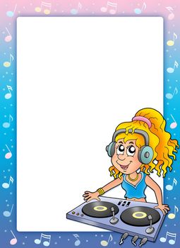 Music frame with cartoon DJ girl