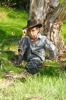 Outback boy in rugged bushland