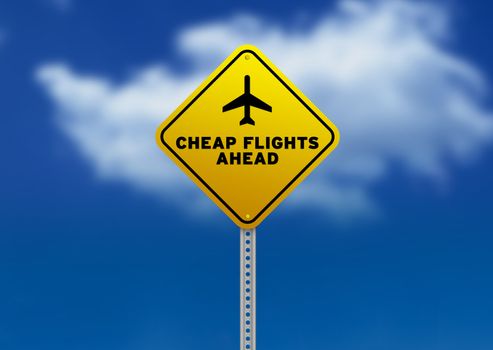 Cheap Flights Ahead Road Sign