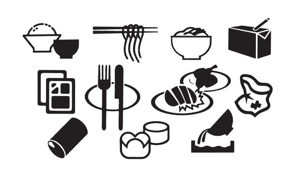 Foodstuff Icons In Black And White