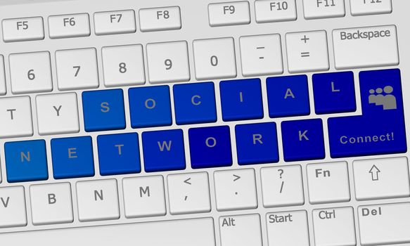 Keyboard with connect word inside a blue key