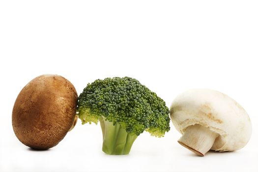 broccoli brown and white mushroom