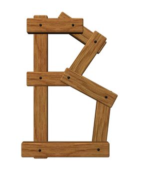 wooden uppercase letter b on white background - 3d illustration