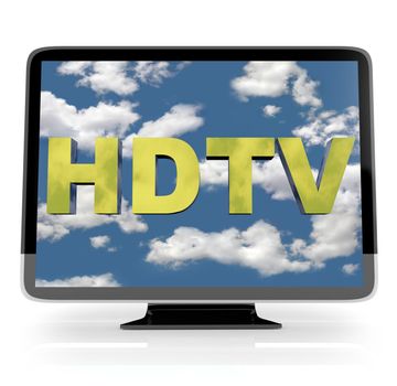 An HDTV flatscreen television on white background