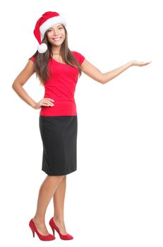 Christmas woman showing copyspace isolated