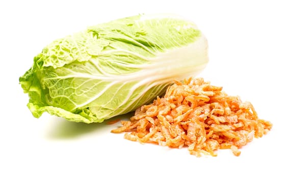 Cabbage and shrimps  isolated on a white background