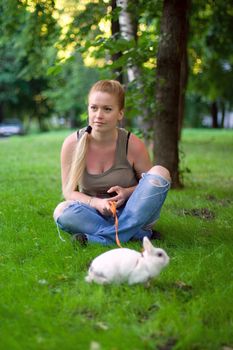 girl with white rabbit