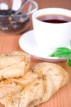 black tea with herbs and bread 