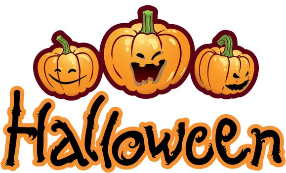 Halloween titling with three pumpkin heads of Jack-O-Lantern