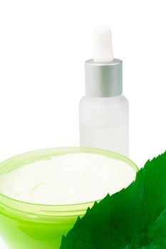 cosmetic products with green leaf 