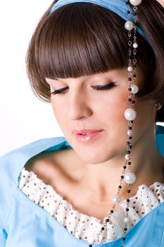 brunet woman with pearl beads