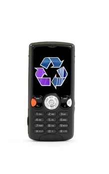 Mobile phone with picture of recycle on screen