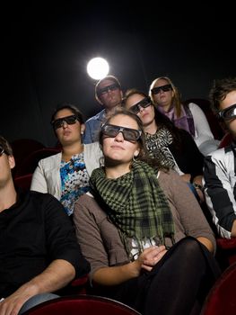 Cinema spectators with 3d glasses