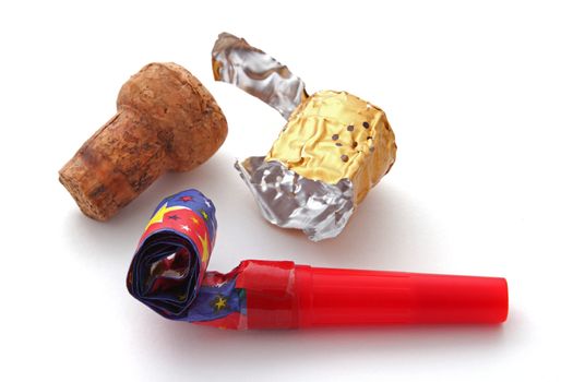 Champagne cork, foil and blower