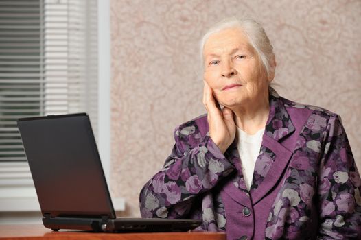 The elderly woman in front of the laptop