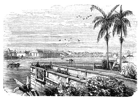 Manila or Pearl of the Orient in Philippines vintage engraving