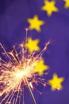 eu flag and sparkler