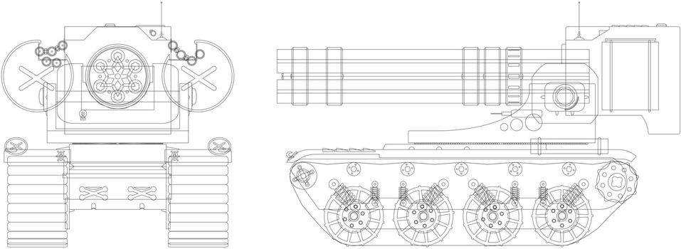 Drawing a self-propelled heavy machine gun - vector illustration eps8