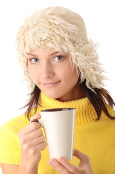 Winter girl with hot cup