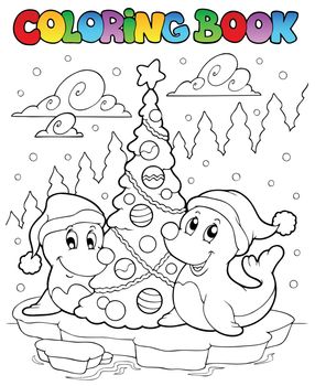 Coloring book two seals with tree