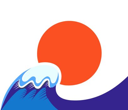 Japan symbol of sun and tsunami wawe isolated on white